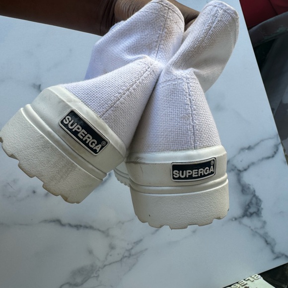 Superga High Top White Shoes Lace Small Platform Size 8 - Picture 7 of 8